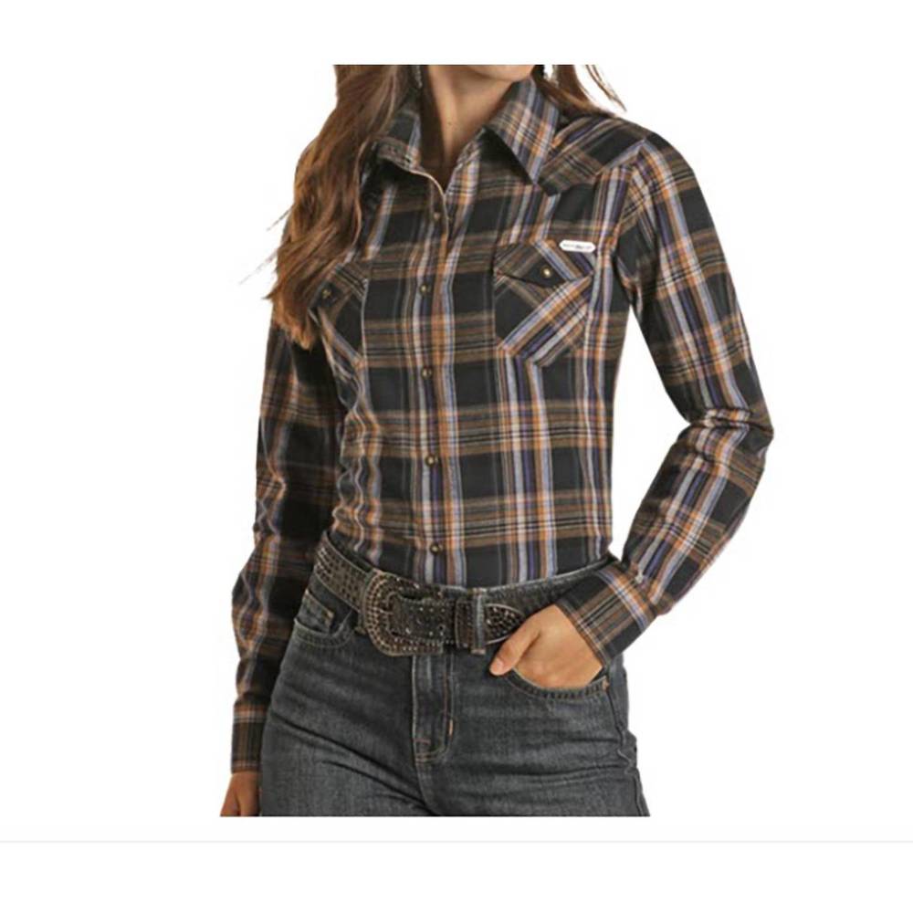 NEW POWDER RIVER brushed cotton snap shirt in dark brown